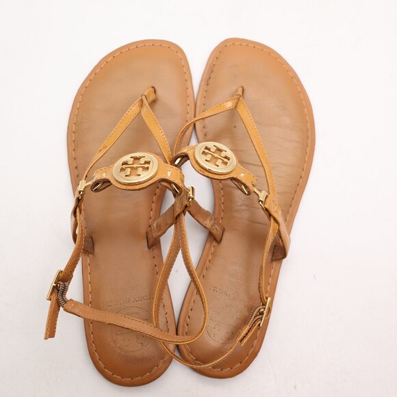 Tory Burch Ali Sandals Beige Patent Leather Women's Size 8 M Casual Sandals - Picture 9 of 11